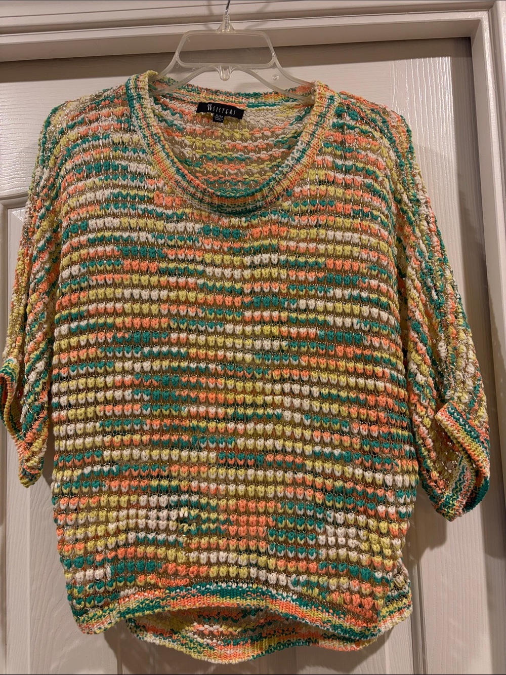 Sisters Multicolor Scoop Neck Knit Sweater metallic threads like new size M